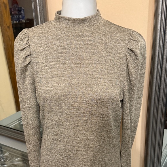 Anthropologie Dolan Metallic Mock Neck Puff Sleeve Shoulder Long Sleeve Top - Picture 5 of 8